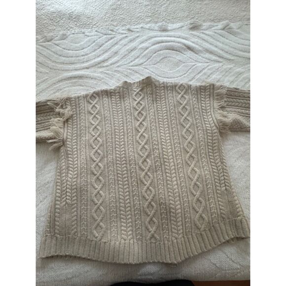 Madewell Cable knit Fringe Wool Cardigan Fisherman, Beige, size M - Picture 2 of 9